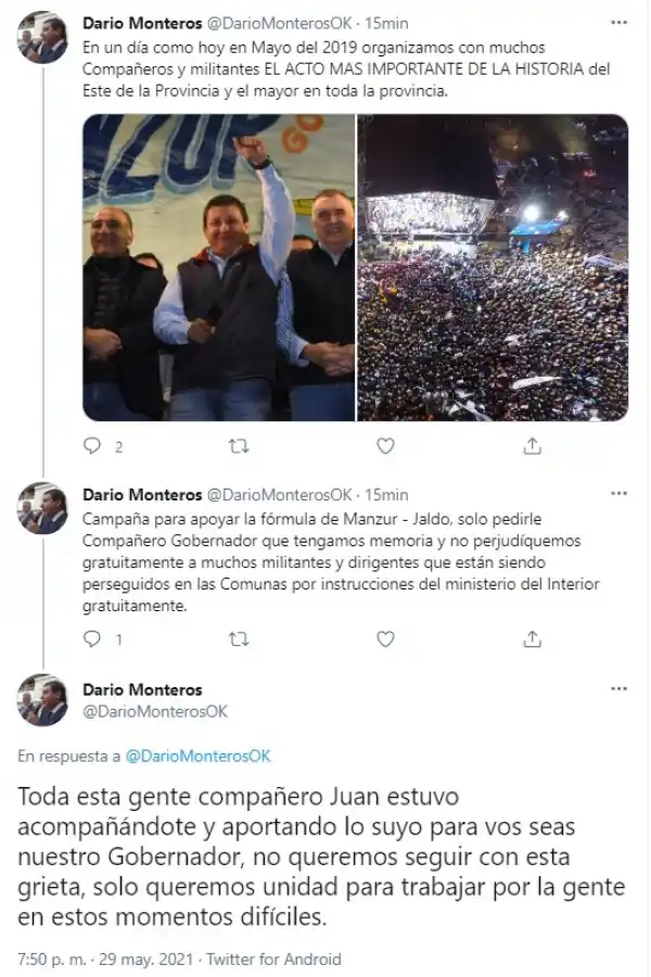 Darío Monteros le pide a Manzur que tenga memoria: no queremos seguir con esta grieta
