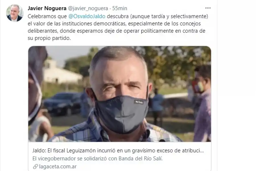 Noguera acusa a Jaldo de operar en contra del peronismo