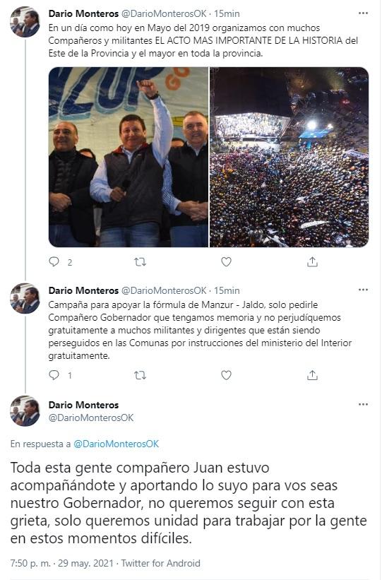 Darío Monteros le pide a Manzur que tenga memoria: no queremos seguir con esta grieta