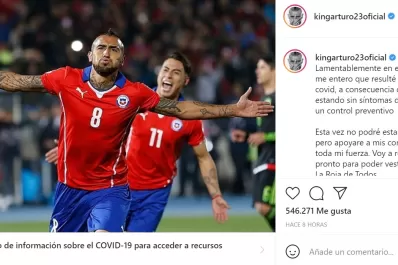 Arturo Vidal fue internado por coronavirus y no jugará ante Argentina