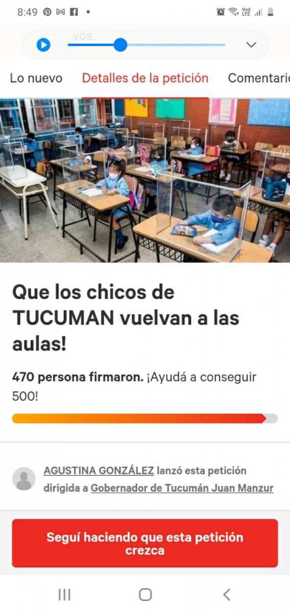 Piden en Change.org que el Gobierno tucumano abra las aulas