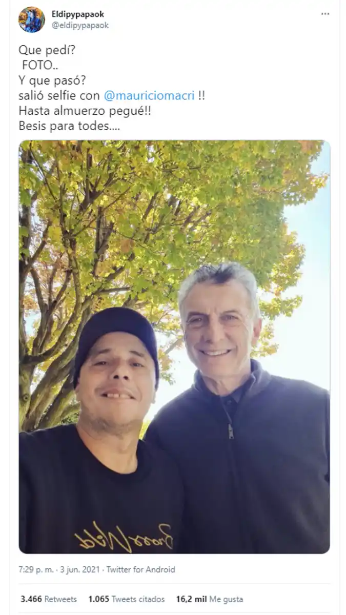 “Hasta pegué almuerzo: El Dipy se reunió con Macri y logró su selfie