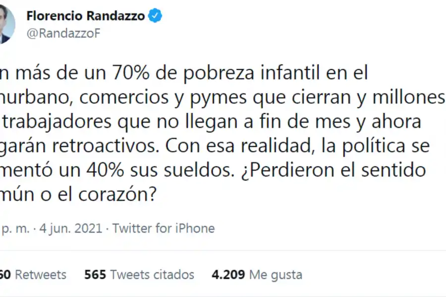Randazzo criticó el aumento del 40% al personal del Congreso: ¿perdieron el sentido común o el corazón?