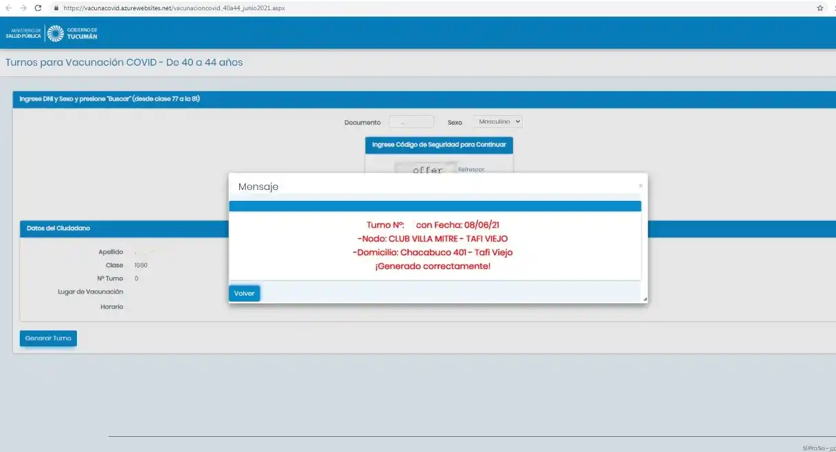 COMPLETADO CON ÉXITO. Este cartel te aparecerá si lograste finalizar la gestión para acceder a la vacuna.