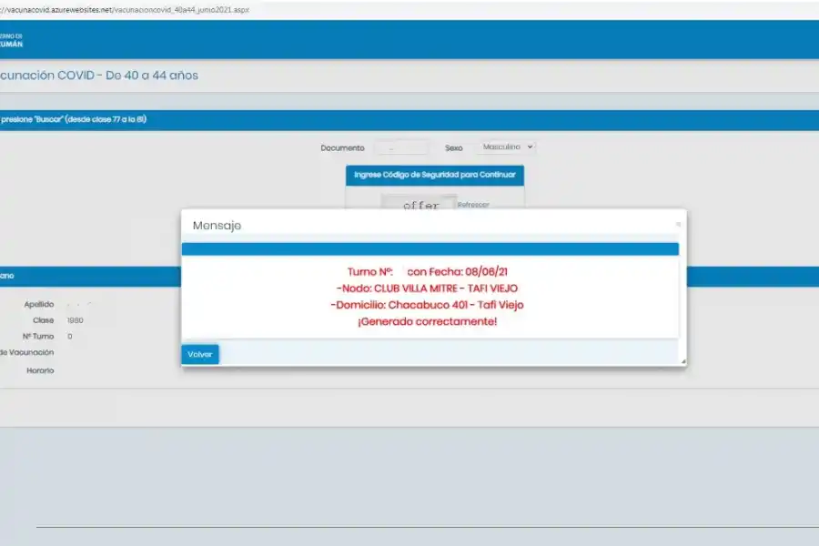 COMPLETADO CON ÉXITO. Este cartel te aparecerá si lograste finalizar la gestión para acceder a la vacuna.