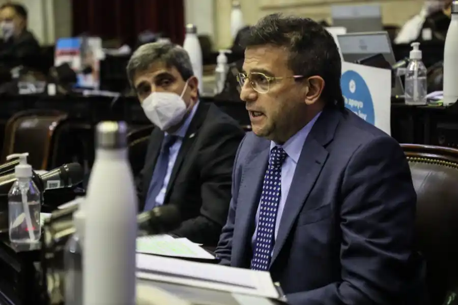 CARLOS CISNEROS. El diputado oficialista, en su banca, junto a su par Pablo Yedlin. Foto: Prensa y Difusión