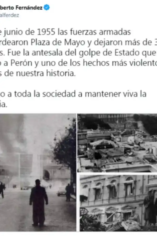 Alberto Fernández recordó el bombardeo a Plaza de Mayo
