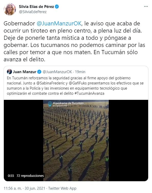 La réplica de Elías de Pérez a un tuit de Manzur: En Tucumán sólo avanza el delito