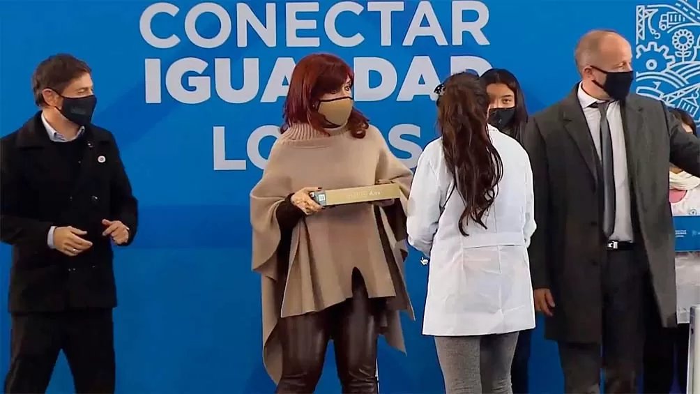 Cristina Kirchner, en la entrega de computadoras. FOTO CAPTURA DE VIDEO. 