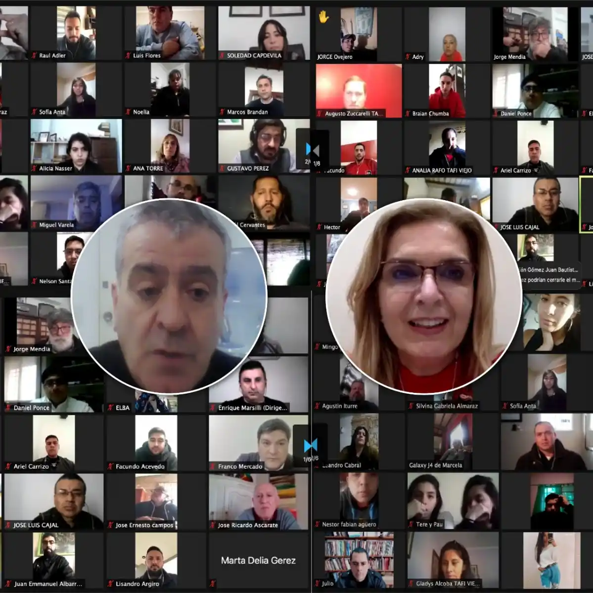 VÍA ZOOM. Dirigentes radicales, reunidos de forma virtual con Cano y con Elías de Pérez.