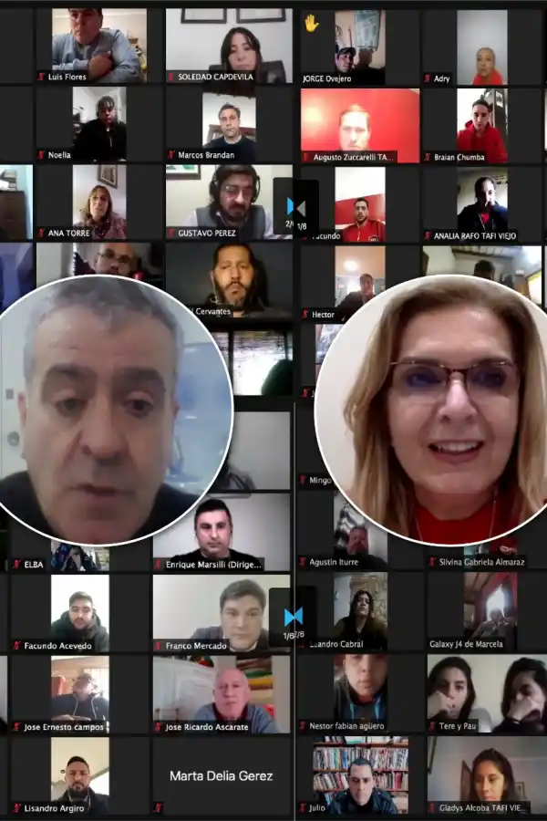 VÍA ZOOM. Dirigentes radicales, reunidos de forma virtual con Cano y con Elías de Pérez.