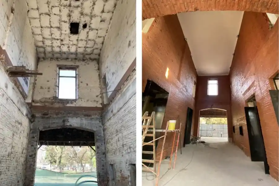 ANTES Y DESPUÉS. Las obras avanzan en el polo gastronómico que se instala en El Provincial. Foto: Secretaría de Obras Públicas / Alfredo Toscano