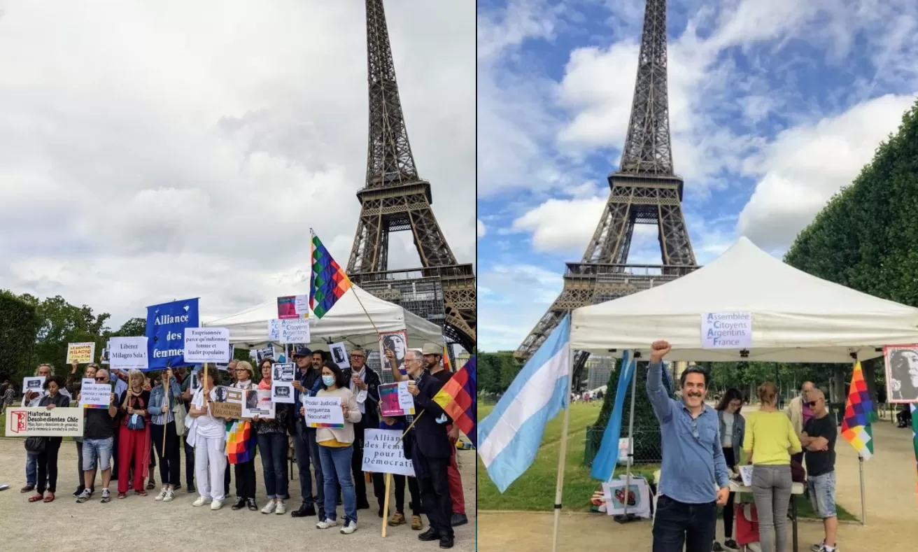 Exigen la liberación de Milagro Sala frente a la Torre Eiffel
