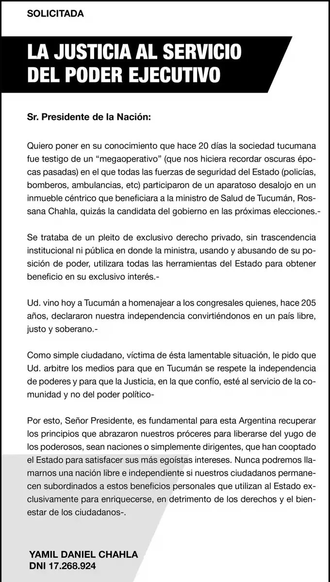 Denuncian que la Justicia es funcional al Poder Ejecutivo