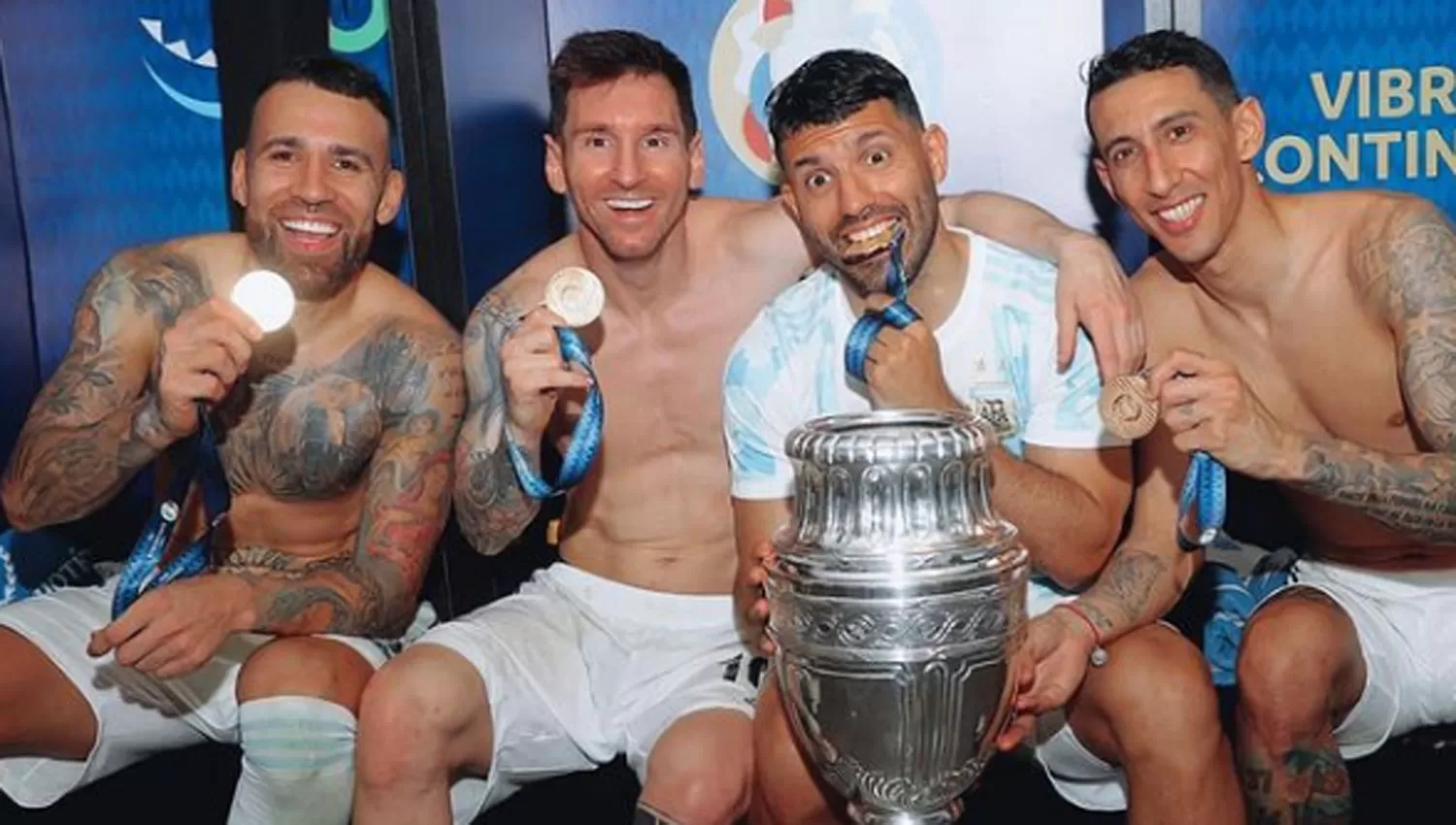 REVANCHA. Messi junto a Otamendi, Agüero y Di María, los jugadores que se sacaron la espina de 2014.