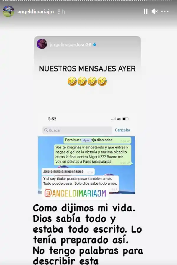 Captura de pantalla del chat entre Ángel y su esposa Jorgelina.