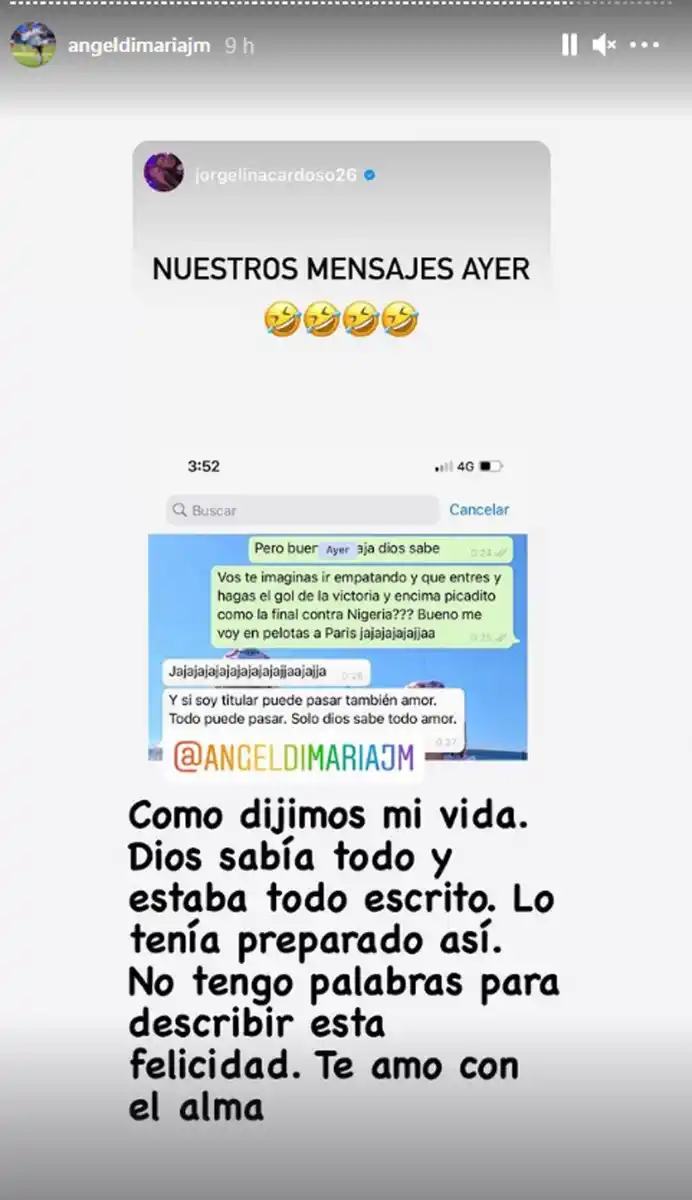 Captura de pantalla del chat entre Ángel y su esposa Jorgelina.