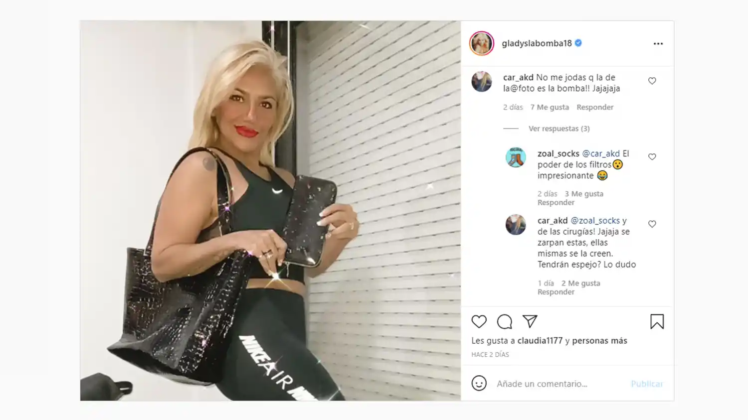 Criticaron a Gladys La Bomba Tucumana por usar filtros en sus fotos y ella salió al cruce