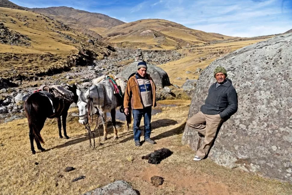 DÉCADAS DE AMISTAD. Plácido Chocobar y Rogelio Ayala se conocen desde hace tiempo y comparten la profesión de llevar mercaderías por los cerros a lomo de mula, por senderos que sólo ellos conocen y quebradas mágicas, llenas de belleza y misterios.  