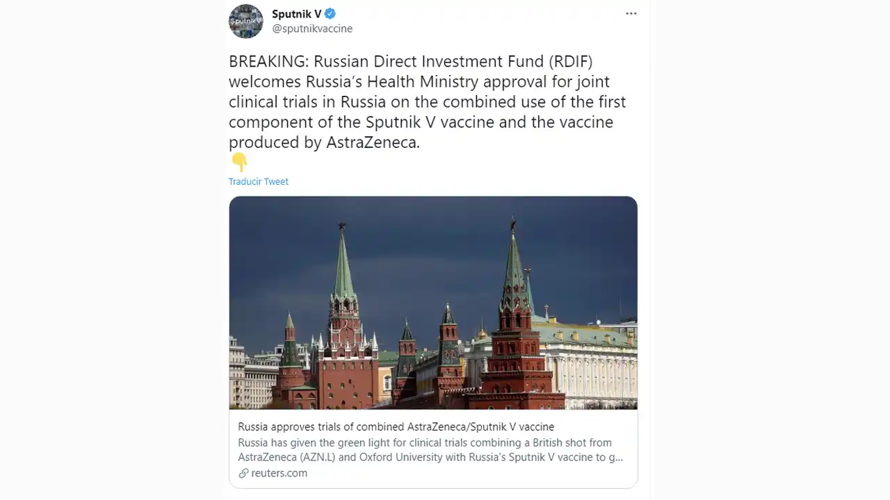 Rusia iniciará los estudios para combinar las vacunas Sputnik V y AstraZeneca