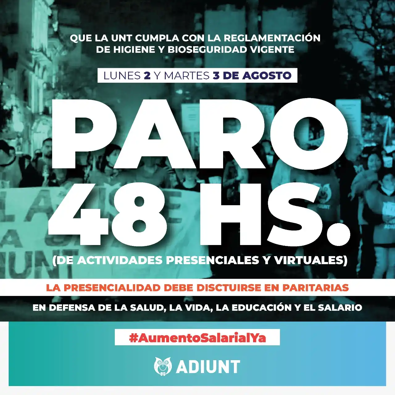 Adiunt llamó a un paro de actividades para el lunes y el martes