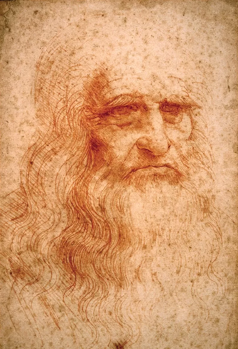 AUTORRETRATO. Este dibujo con tiza roja que Da Vinci hizo de sí mismo es tomado de referencia en el estudio.  