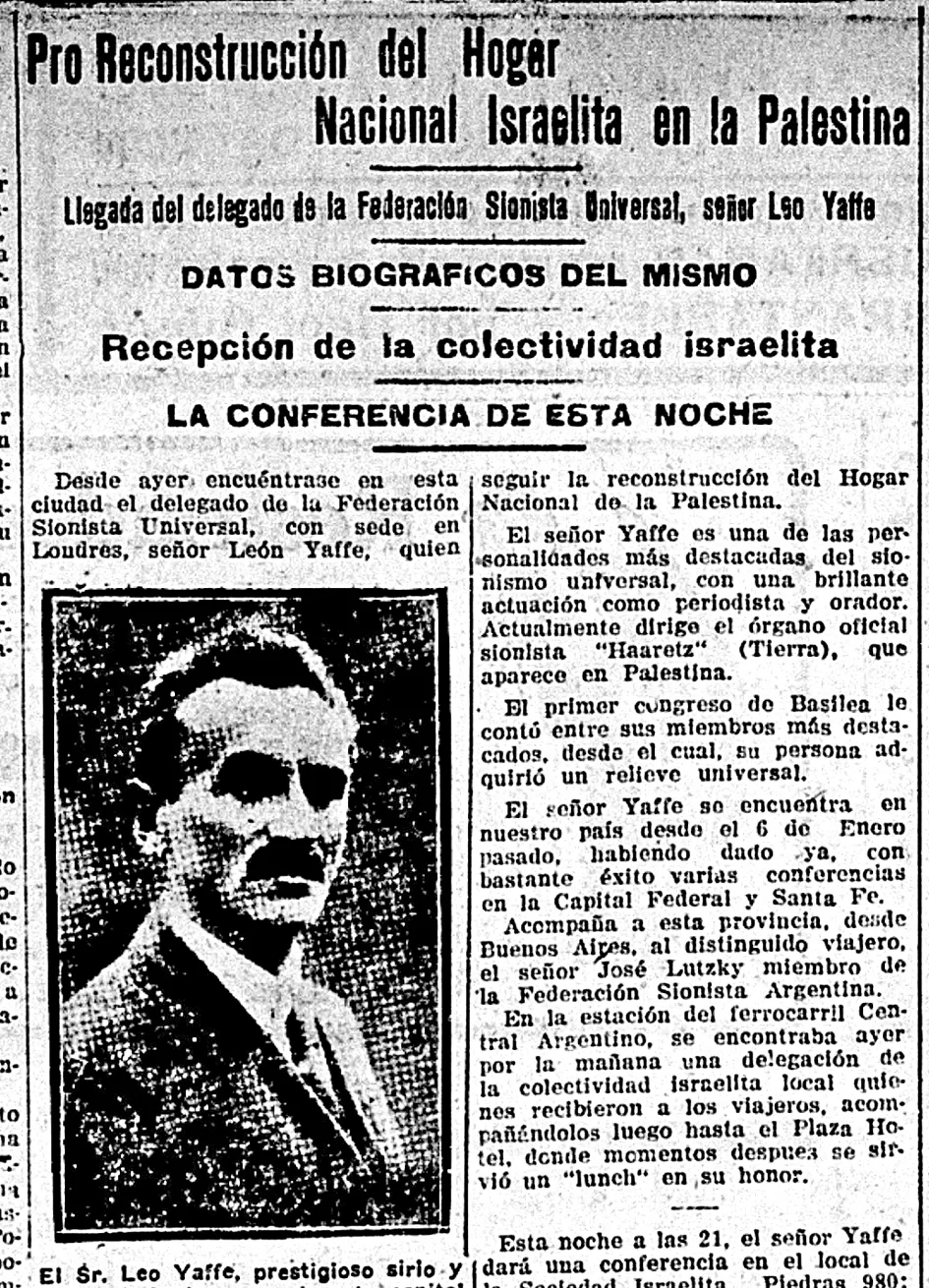 EN 1923. León Yaffe visito nuestra provincia promoviendo sus ideas.  