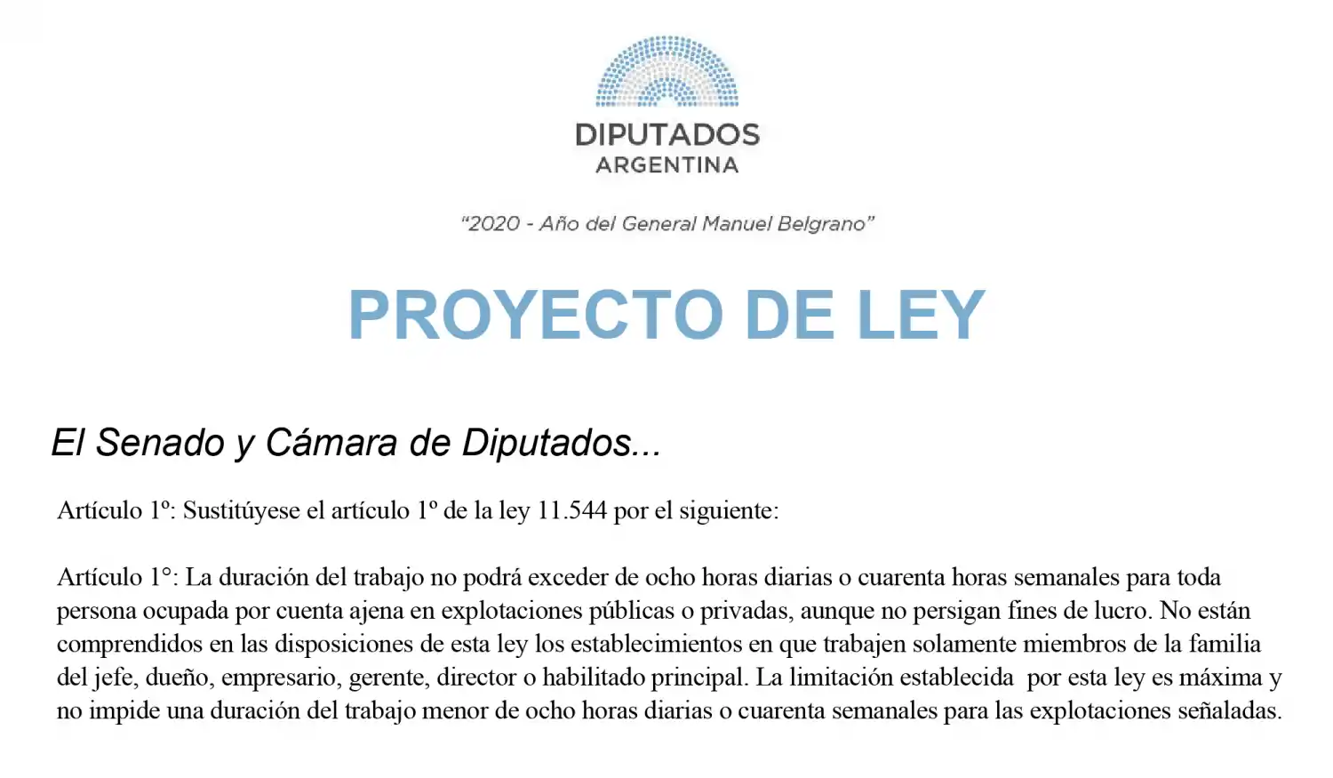 Presentaron un proyecto para reducir la jornada laboral en todo el país