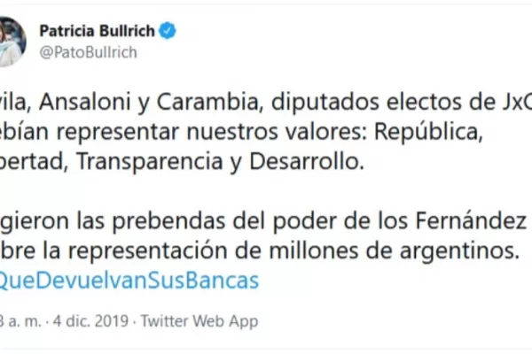 Bullrich se disculpó con Beatriz Ávila por haberle exigido que devuelva la banca