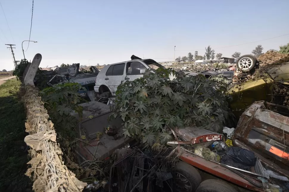 TOTAL ABANDONO. Los restos de todo tipo de vehículos aparecen tapado por matorrales. El comisario Cornejo (abajo) dijo que se actuó con firmeza, la gaceta / fotos de Osvaldo Ripoll