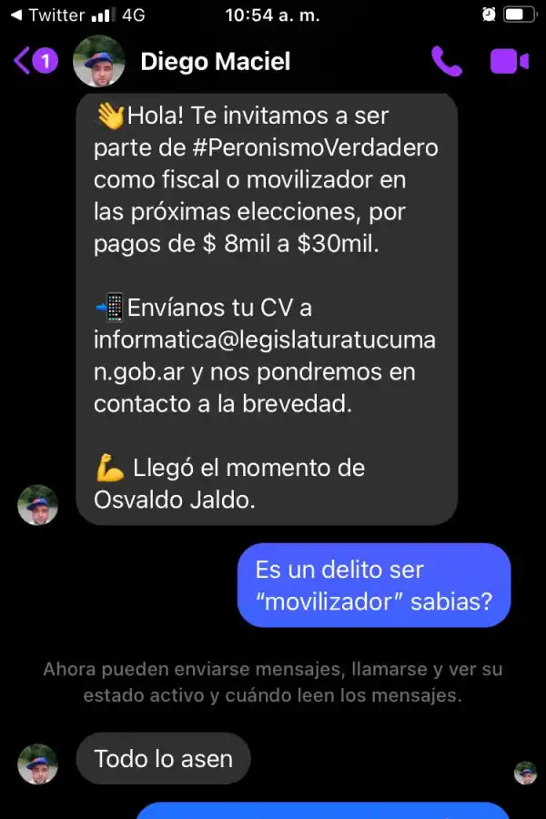 De $8.000 a $30.000 para ser fiscal o movilizador: el mensaje que indignó a un militante en Tucumán