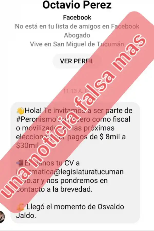De $8.000 a $30.000 para ser fiscal o movilizador: el mensaje que indignó a un militante en Tucumán