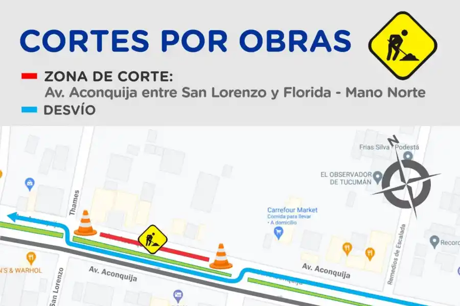 Yerba Buena: la avenida Aconquija, entre Florida y San Lorenzo, estará cortada hasta el lunes