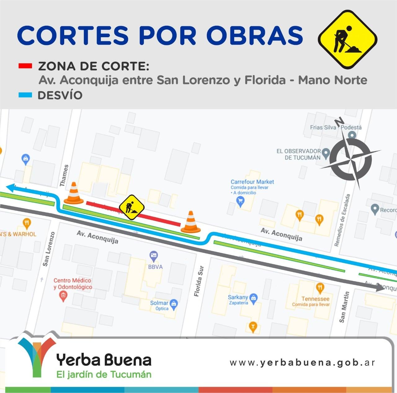 Yerba Buena: la avenida Aconquija, entre Florida y San Lorenzo, estará cortada hasta el lunes