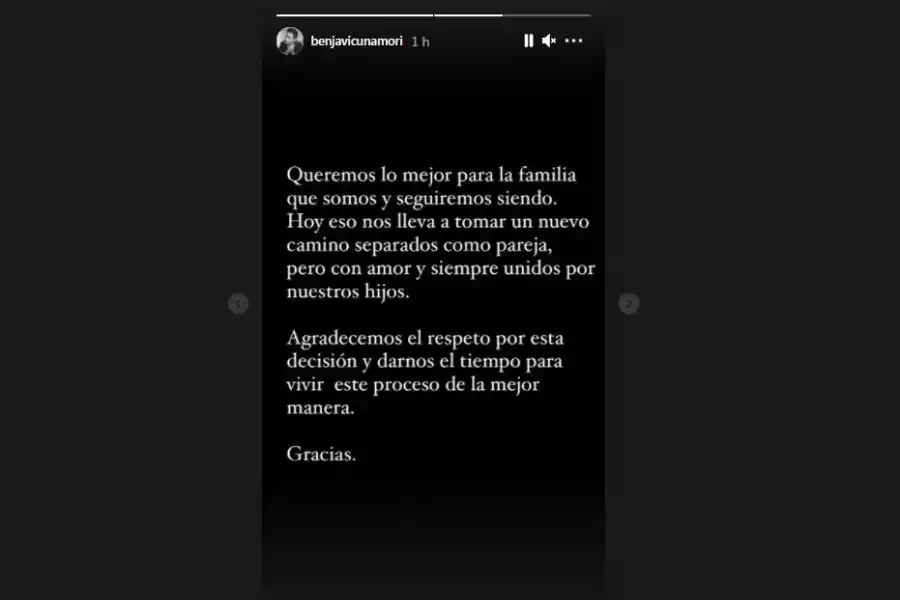 FUENTE: STORIES DE INSTAGRAM DE @benjavicunamori