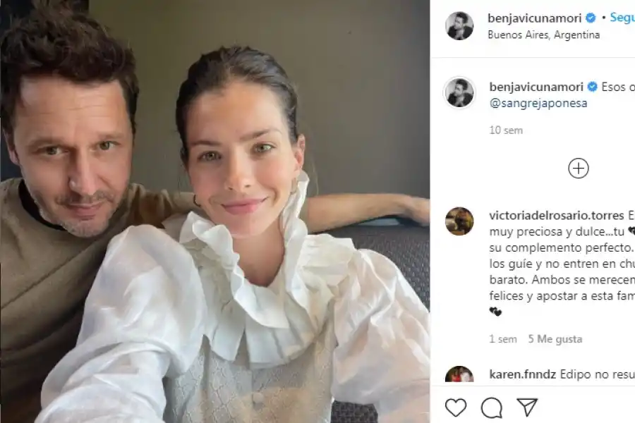 La pareja, en junio pasado. FUENTE: STORIES DE INSTAGRAM DE @benjavicunamori,