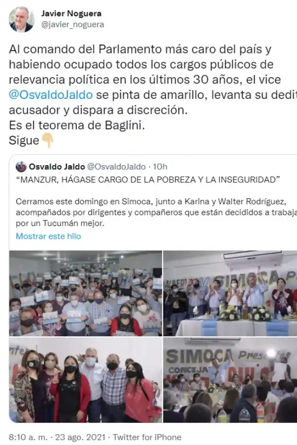 Javier Noguera citó el teorema de un histórico dirigente radical para refutar a Jaldo