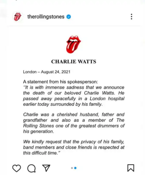 A los 80 años murió Charlie Watts, el baterista de los Rolling Stones