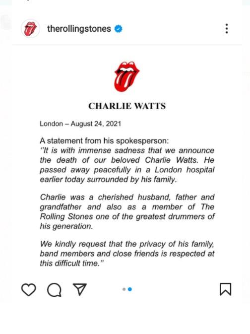 A los 80 años murió Charlie Watts, el baterista de los Rolling Stones