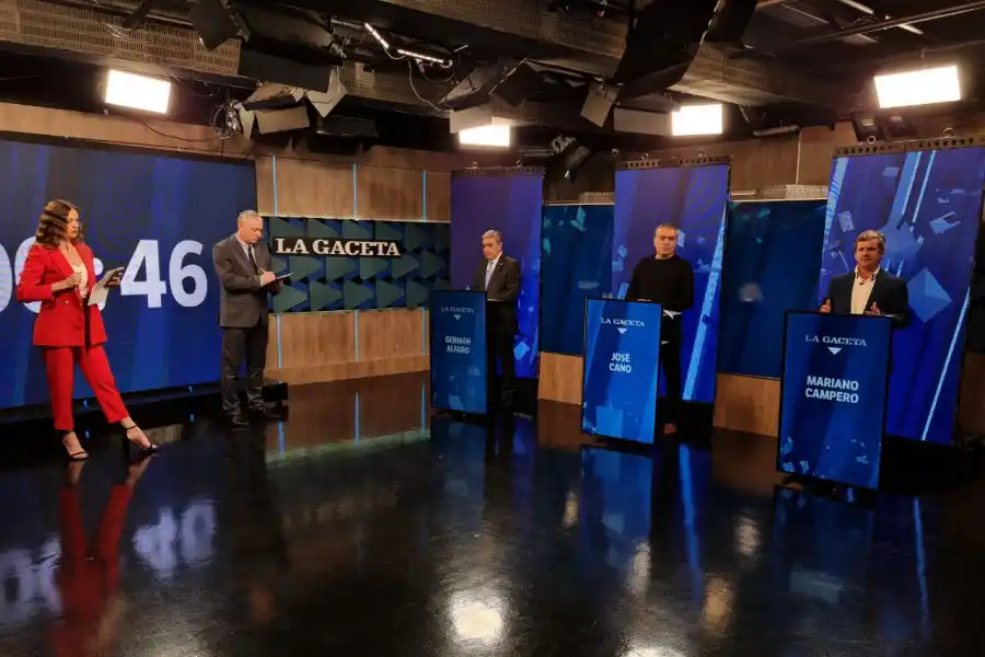 EN SUS ATRILES. Germán Alfaro, José Cano y Mariano Campero precandidatos de Juntos por el Cambio.