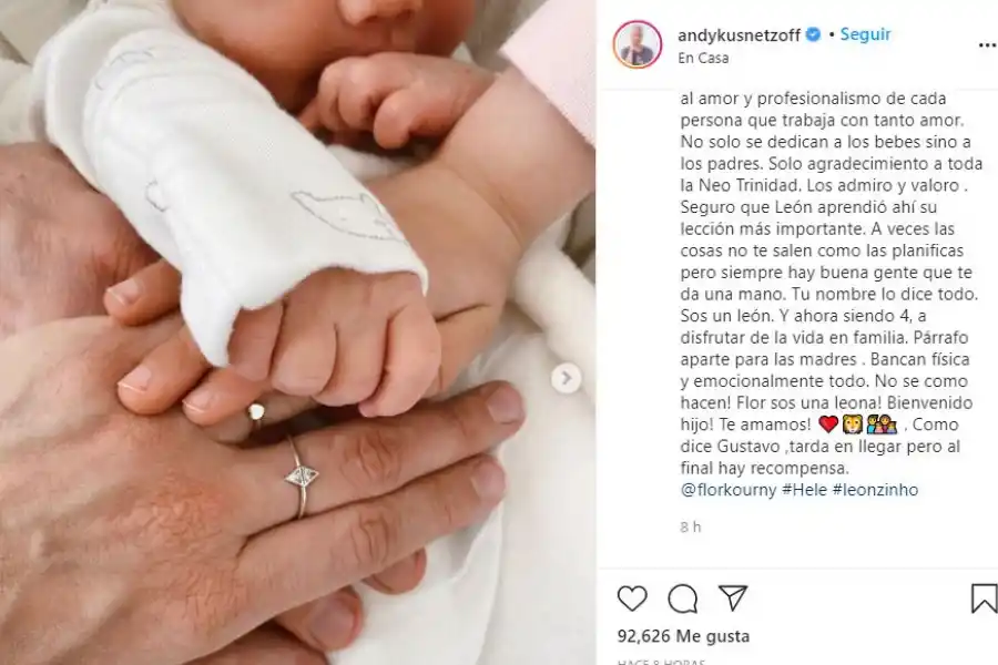 Andy Kusnetzoff  y Florencia Suárez fueron padres por segunda vez 
