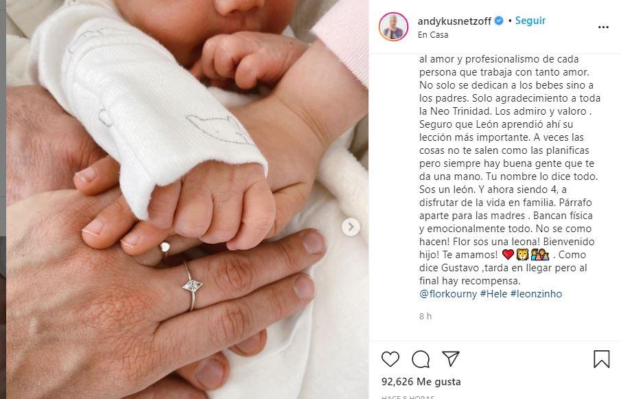 Andy Kusnetzoff  y Florencia Suárez fueron padres por segunda vez 