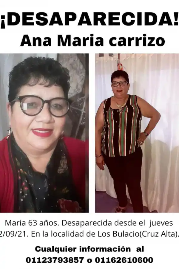DESAPARECIDA. Ana María Carrizo, tiene 63 años.  