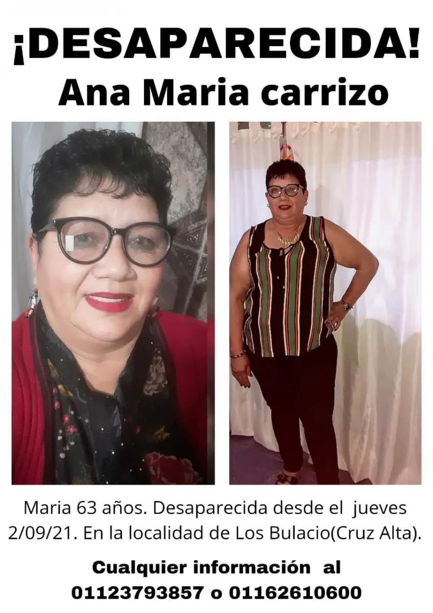 DESAPARECIDA. Ana María Carrizo, tiene 63 años.  