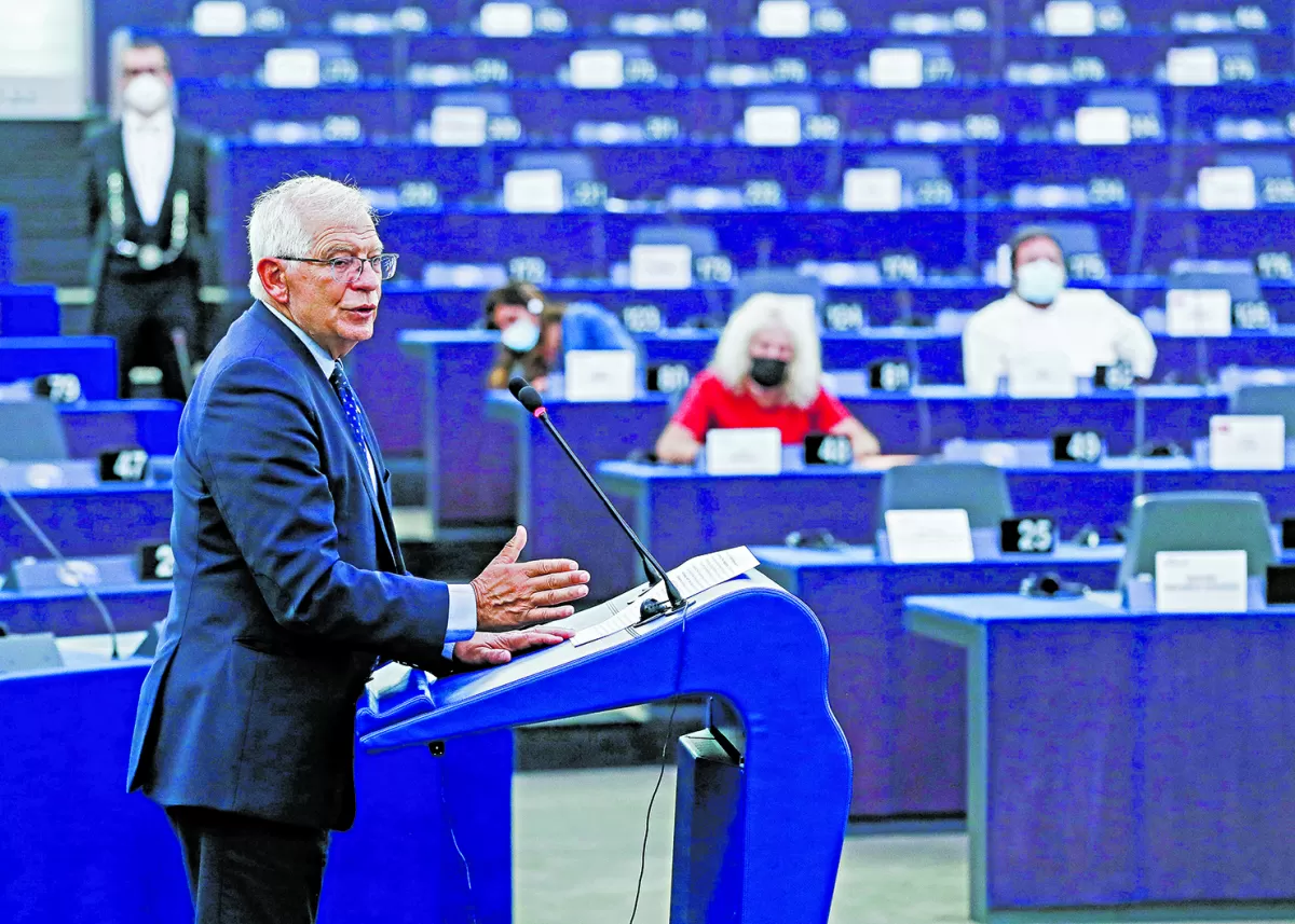 EL CANCILLER. Borrell explicó la situación de Afganistán ante el pleno del Parlamento Europeo, en Estrasburgo.