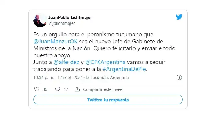 En las redes sociales, los manzuristas festejaron la designación del gobernador
