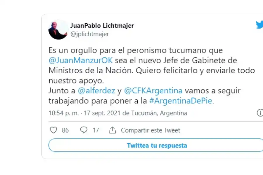 En las redes sociales, los manzuristas festejaron la designación del gobernador