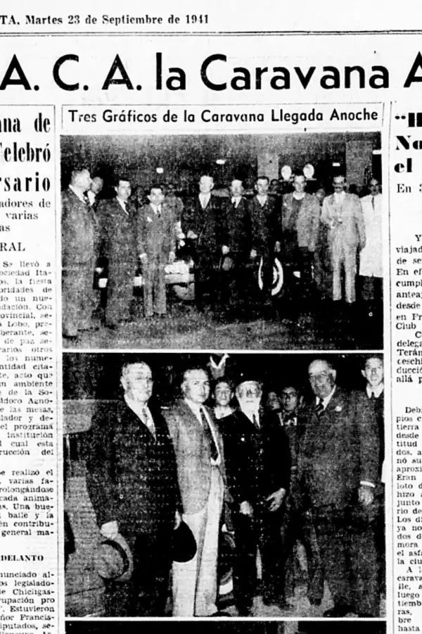 CARAVANA. A la usanza de la época desde Buenos Aires vinieron juntos 38 autos con 155 personas a bordo para estar en el acto. 