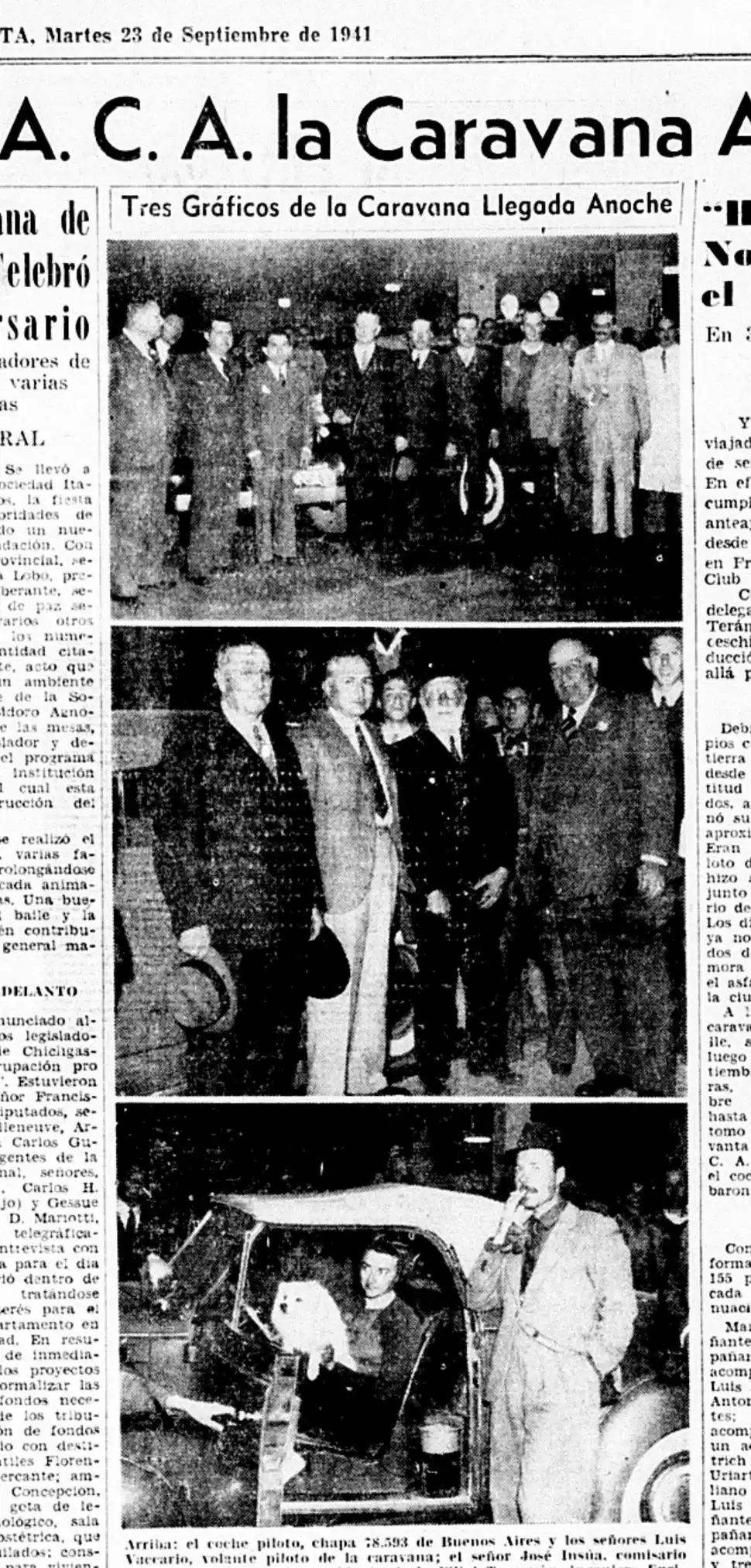 CARAVANA. A la usanza de la época desde Buenos Aires vinieron juntos 38 autos con 155 personas a bordo para estar en el acto. 