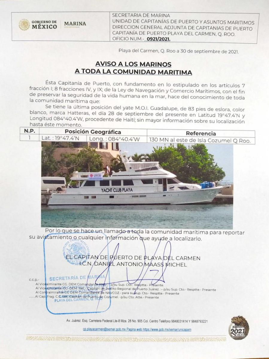 Desapareció un yate en el Caribe, con dos tripulantes argentinos  